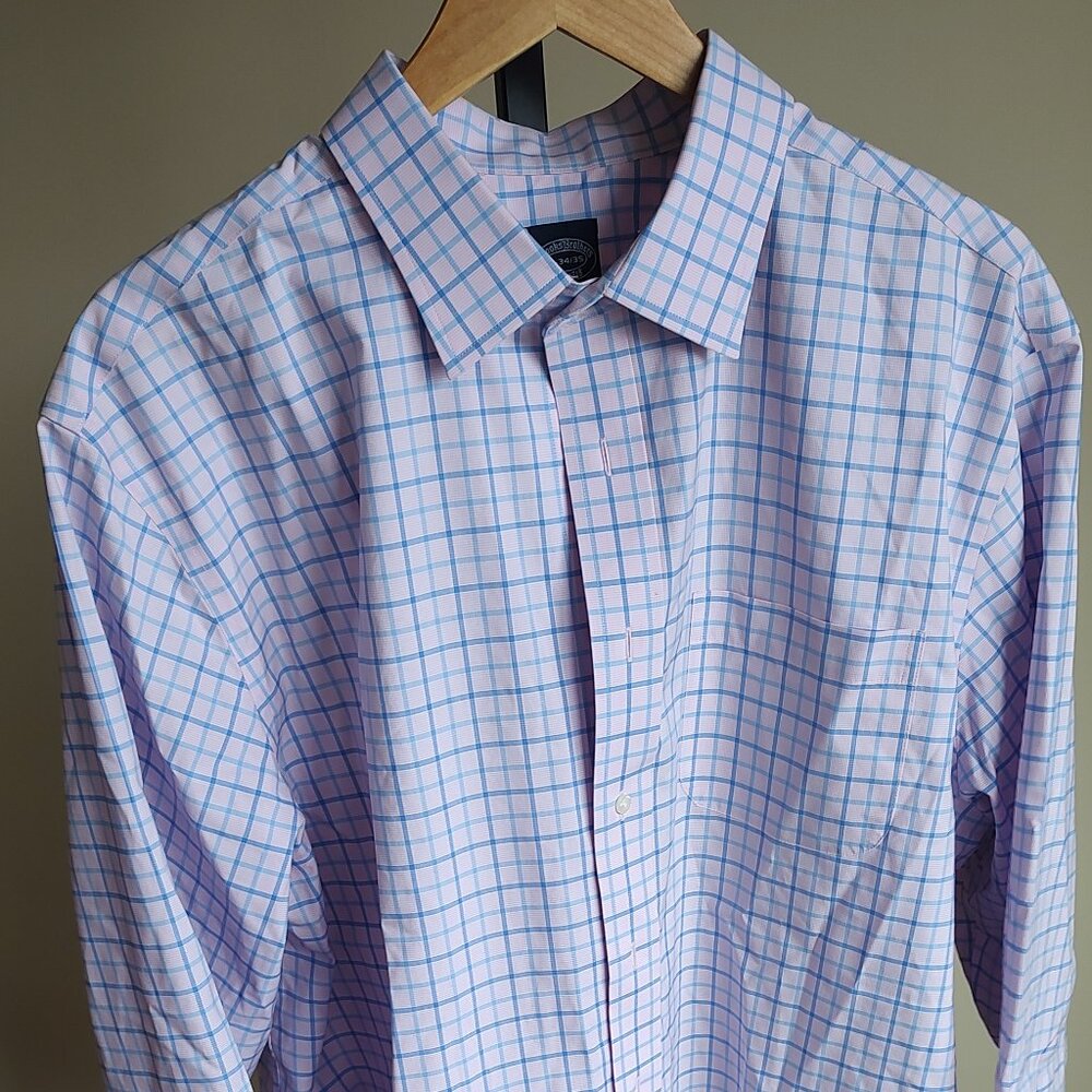 Brooks Brothers Pink/Blue Plaid Button Down Dress Shirt - Size 18 34/35
